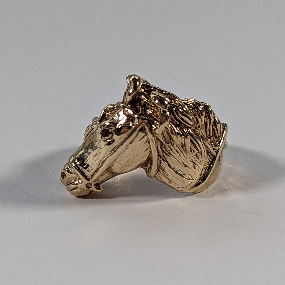 Large Double Horse Head Ring 9ct Gold main image 1
